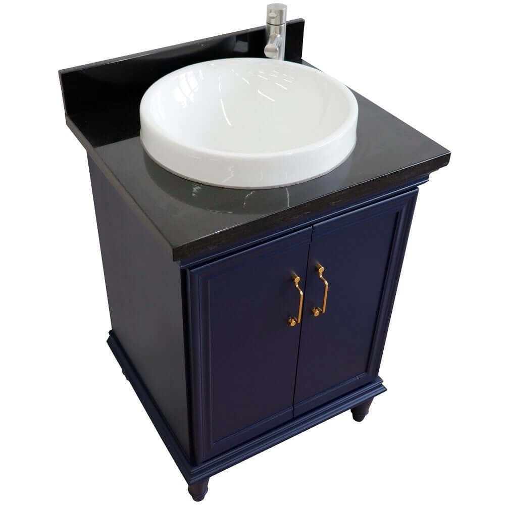 25" Single vanity in Blue finish with Black galaxy and round sink - 400800-25-BU-BGRD