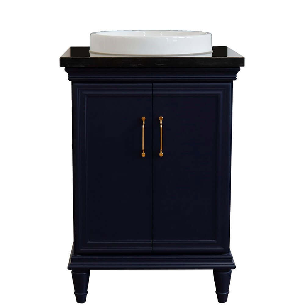 25" Single vanity in Blue finish with Black galaxy and round sink - 400800-25-BU-BGRD