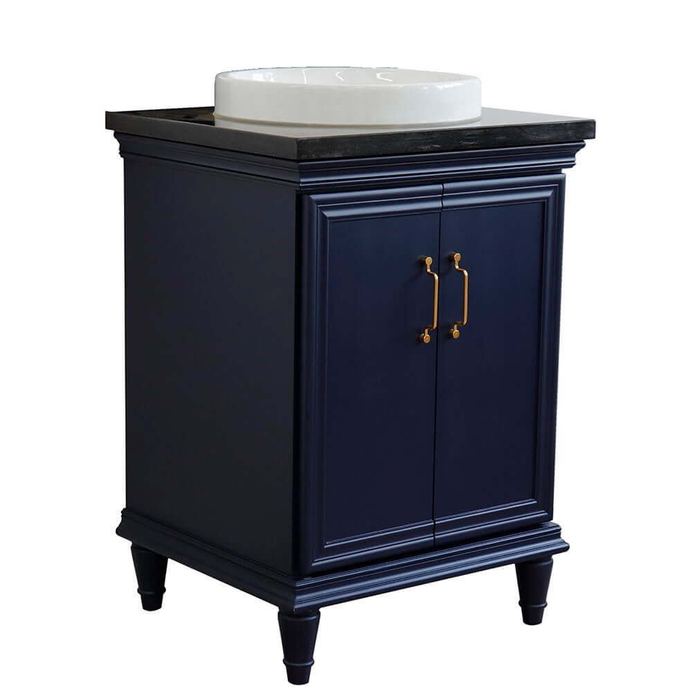 25" Single vanity in Blue finish with Black galaxy and round sink - 400800-25-BU-BGRD