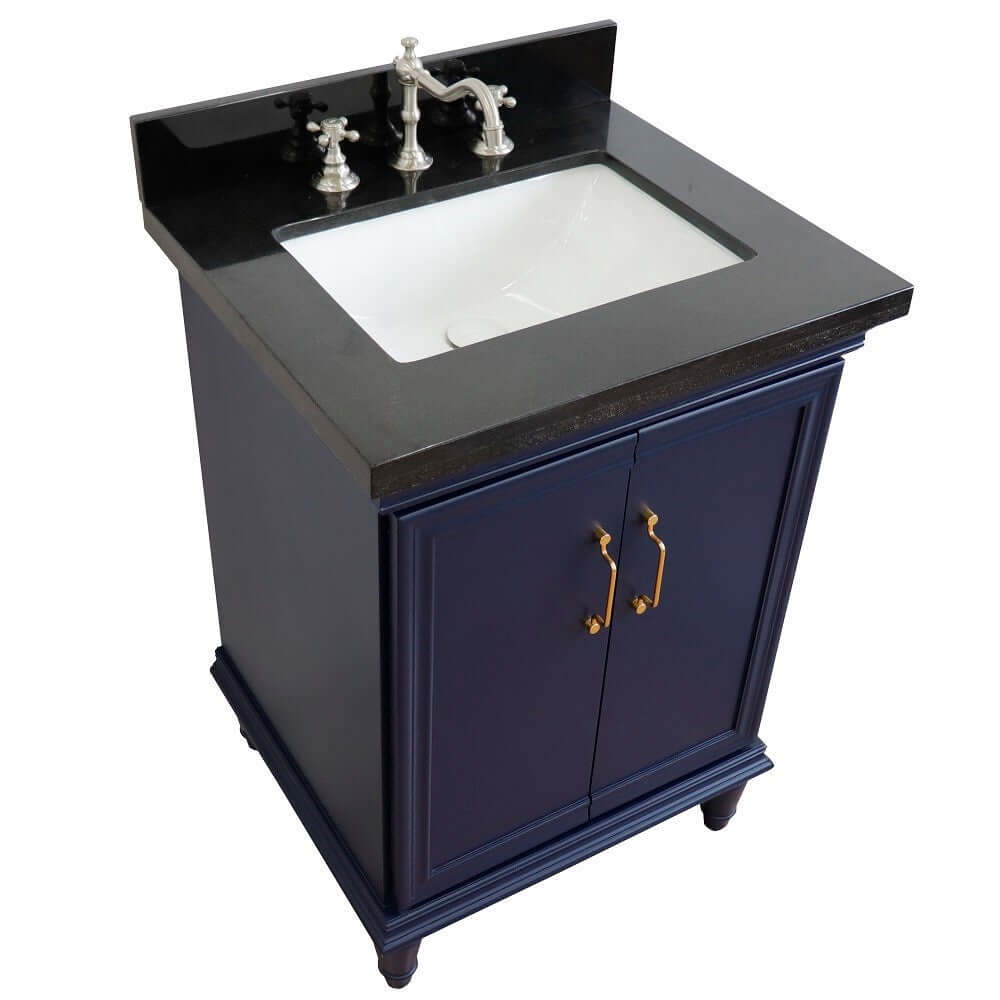 25" Single vanity in Blue finish with Black galaxy and rectangle sink - 400800-25-BU-BGR