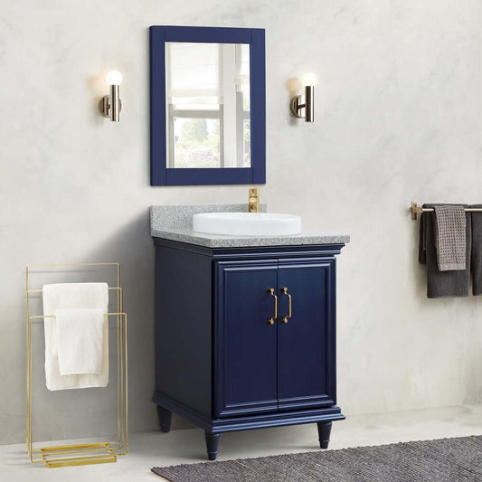 25" Single vanity in Blue finish with Gray granite and round sink - 400800-25-BU-GYRD