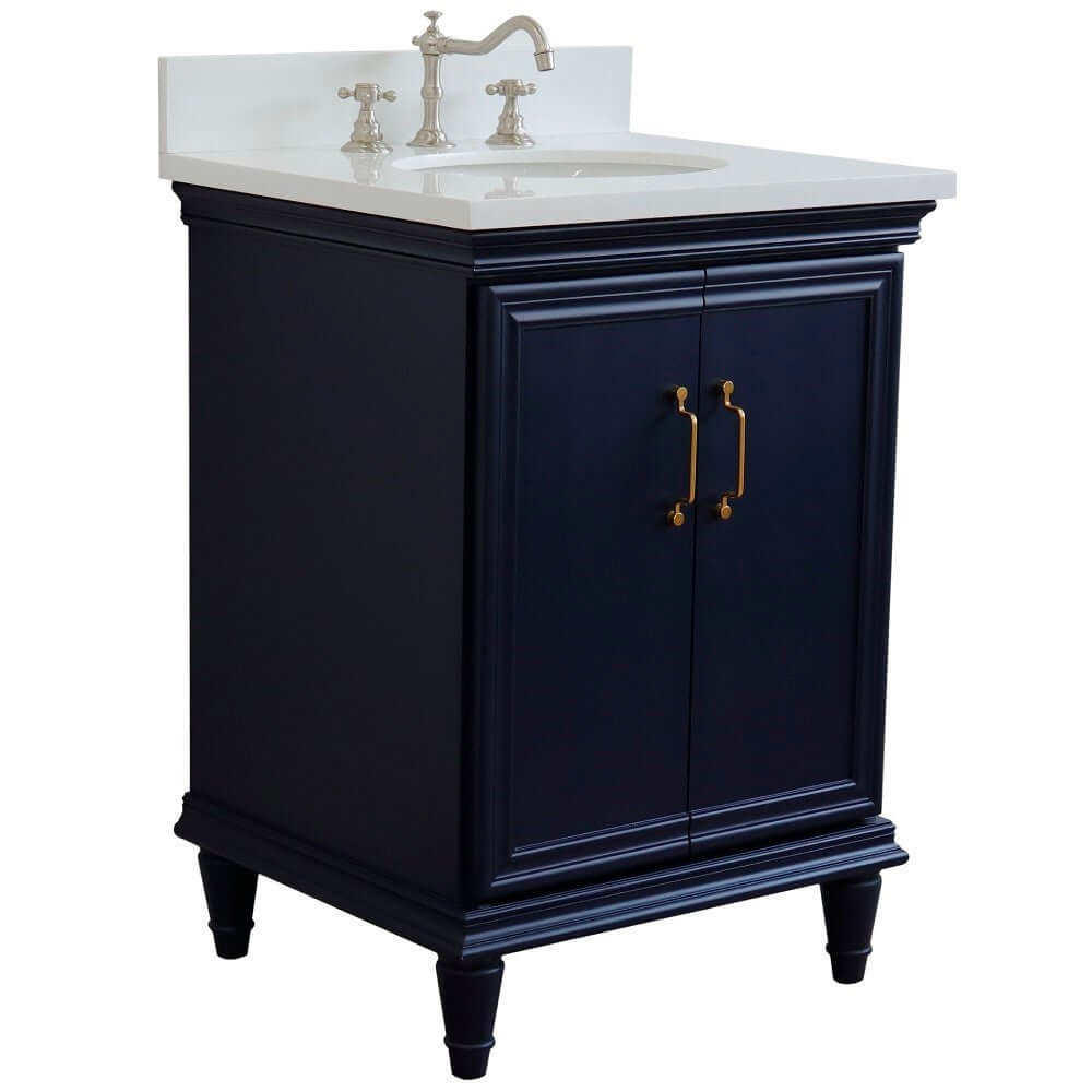 25" Single vanity in Blue finish with White quartz and oval sink - 400800-25-BU-WEO