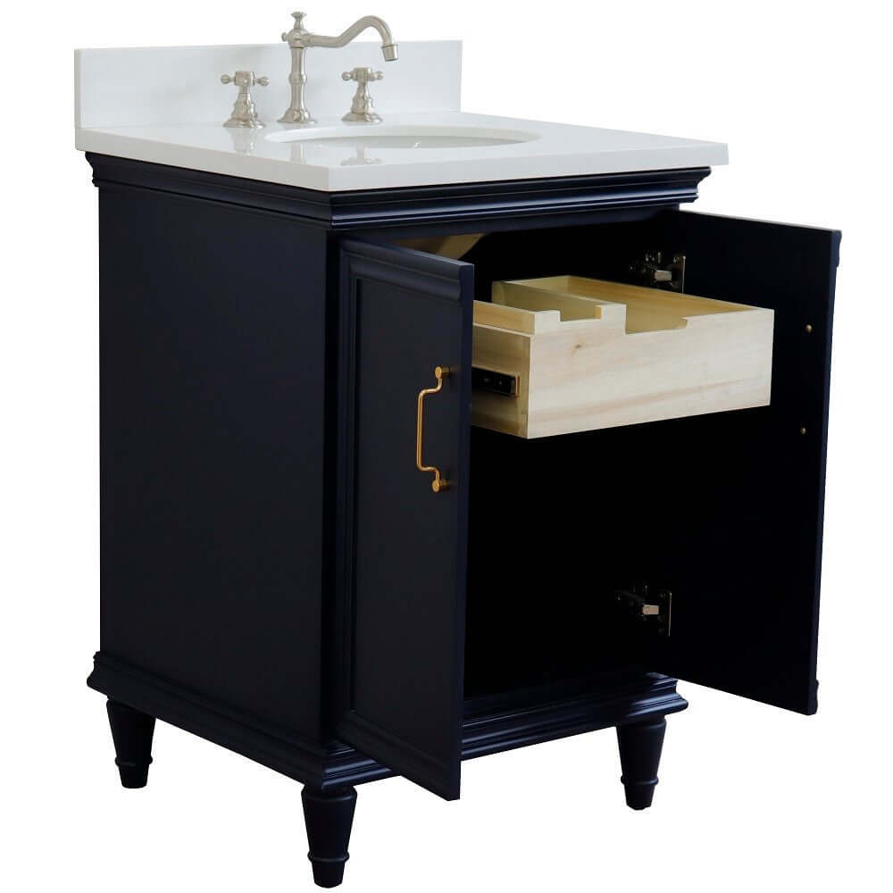 25" Single vanity in Blue finish with White quartz and oval sink - 400800-25-BU-WEO