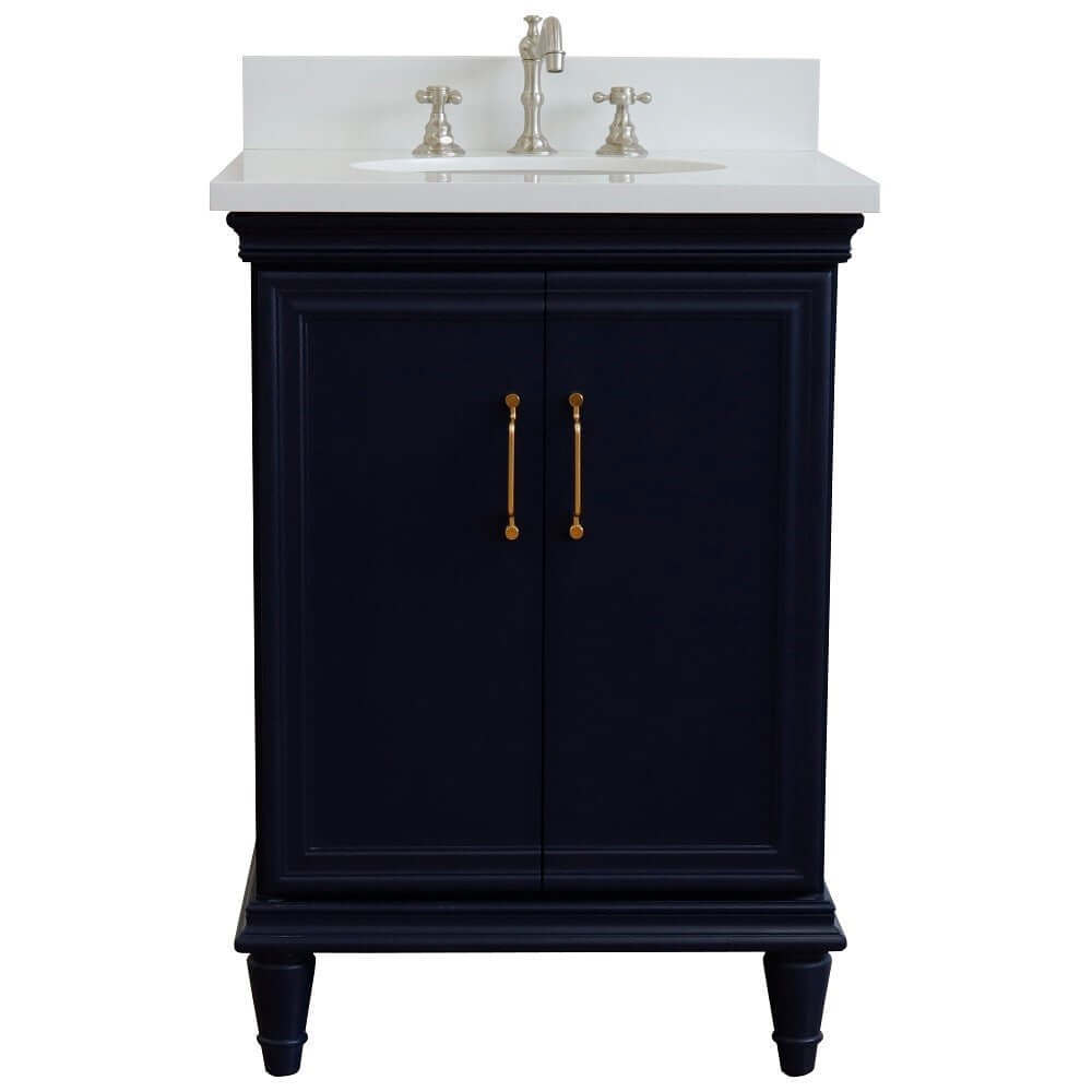 25" Single vanity in Blue finish with White quartz and oval sink - 400800-25-BU-WEO