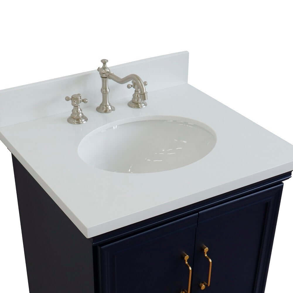 25" Single vanity in Blue finish with White quartz and oval sink - 400800-25-BU-WEO