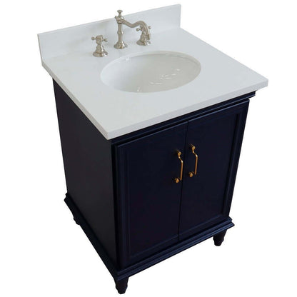 25" Single vanity in Blue finish with White quartz and oval sink - 400800-25-BU-WEO