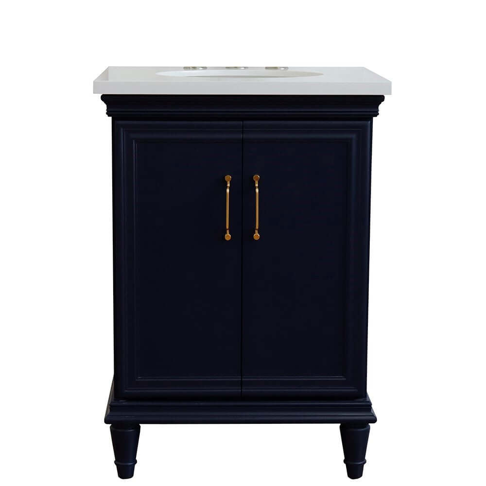 25" Single vanity in Blue finish with White quartz and oval sink - 400800-25-BU-WEO