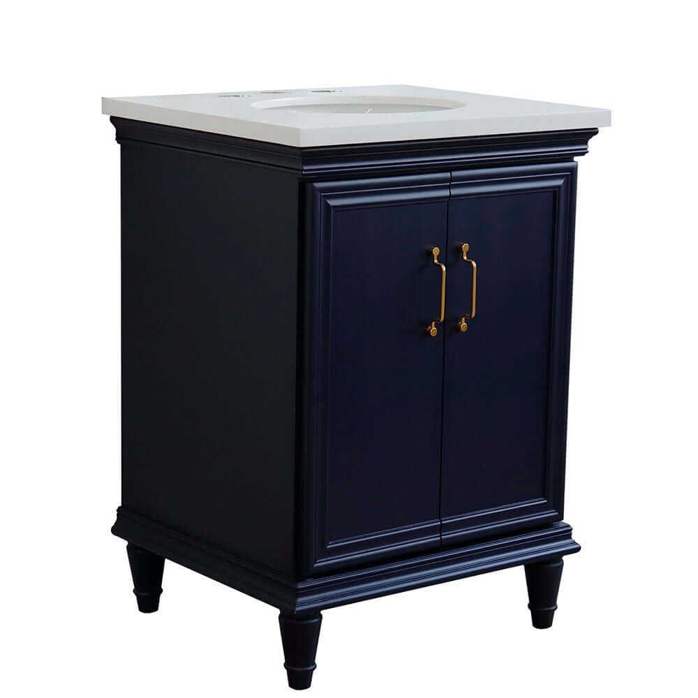 25" Single vanity in Blue finish with White quartz and oval sink - 400800-25-BU-WEO