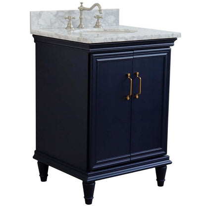 25" Single vanity in Blue finish with White Carrara and oval sink - 400800-25-BU-WMO