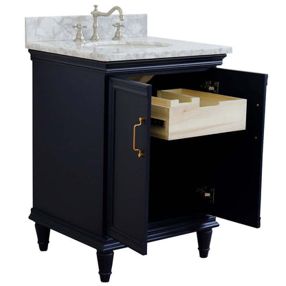 25" Single vanity in Blue finish with White Carrara and oval sink - 400800-25-BU-WMO