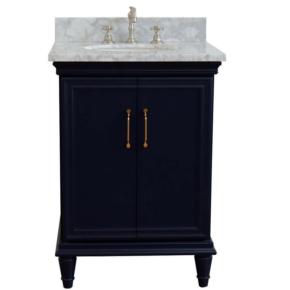 25" Single vanity in Blue finish with White Carrara and oval sink - 400800-25-BU-WMO