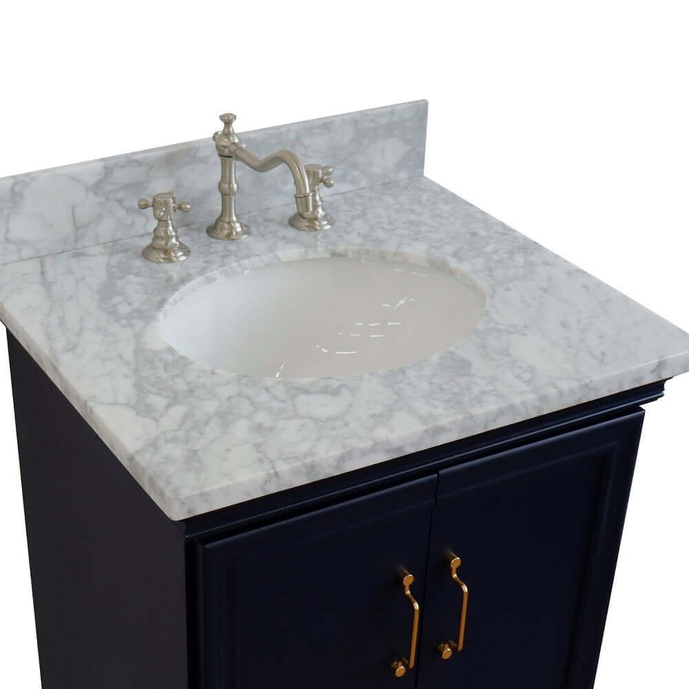 25" Single vanity in Blue finish with White Carrara and oval sink - 400800-25-BU-WMO