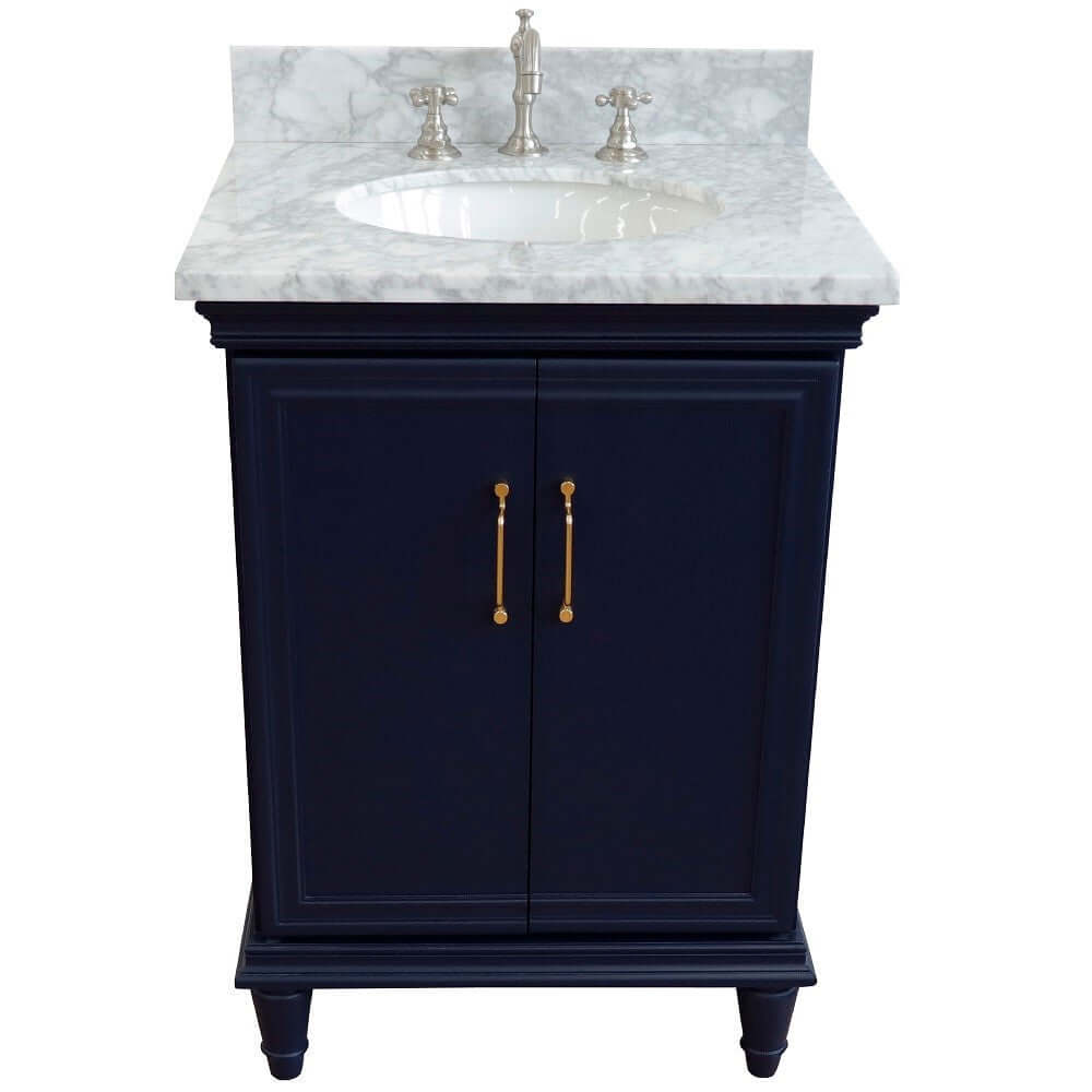 25" Single vanity in Blue finish with White Carrara and oval sink - 400800-25-BU-WMO