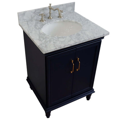 25" Single vanity in Blue finish with White Carrara and oval sink - 400800-25-BU-WMO