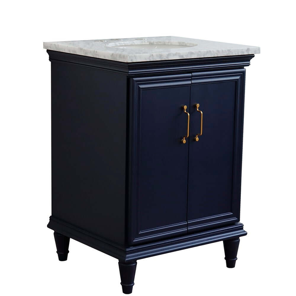 25" Single vanity in Blue finish with White Carrara and oval sink - 400800-25-BU-WMO