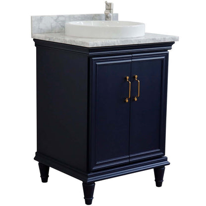 25" Single vanity in Blue finish with White Carrara and round sink - 400800-25-BU-WMRD