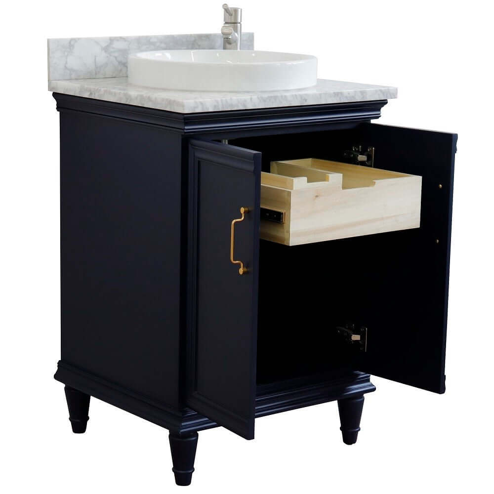 25" Single vanity in Blue finish with White Carrara and round sink - 400800-25-BU-WMRD