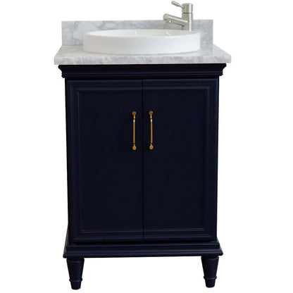 25" Single vanity in Blue finish with White Carrara and round sink - 400800-25-BU-WMRD