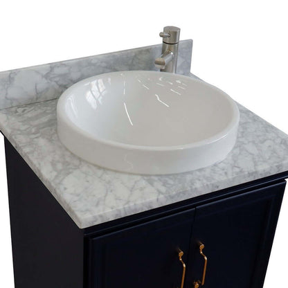 25" Single vanity in Blue finish with White Carrara and round sink - 400800-25-BU-WMRD