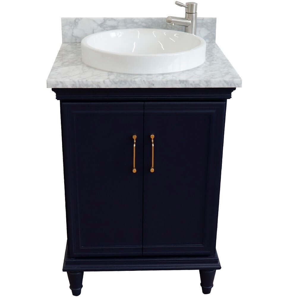 25" Single vanity in Blue finish with White Carrara and round sink - 400800-25-BU-WMRD