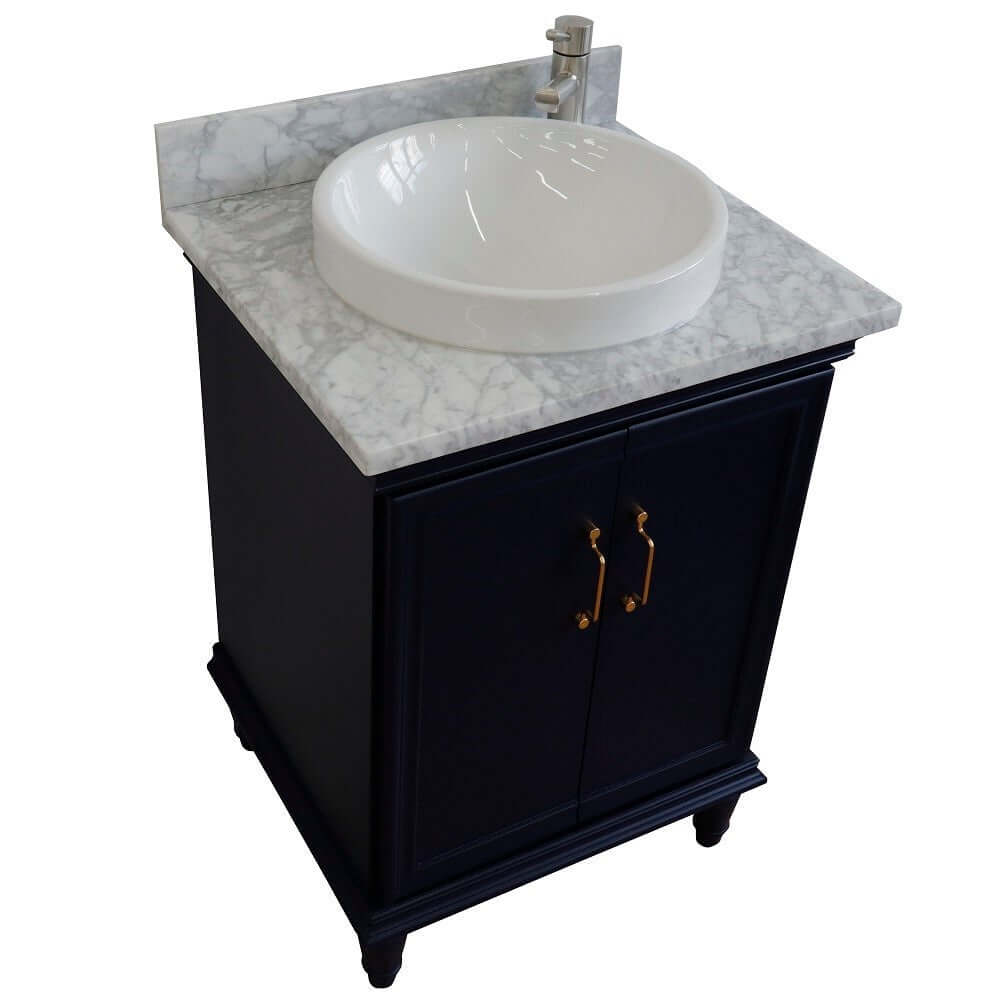 25" Single vanity in Blue finish with White Carrara and round sink - 400800-25-BU-WMRD