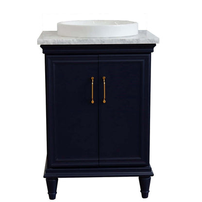 25" Single vanity in Blue finish with White Carrara and round sink - 400800-25-BU-WMRD