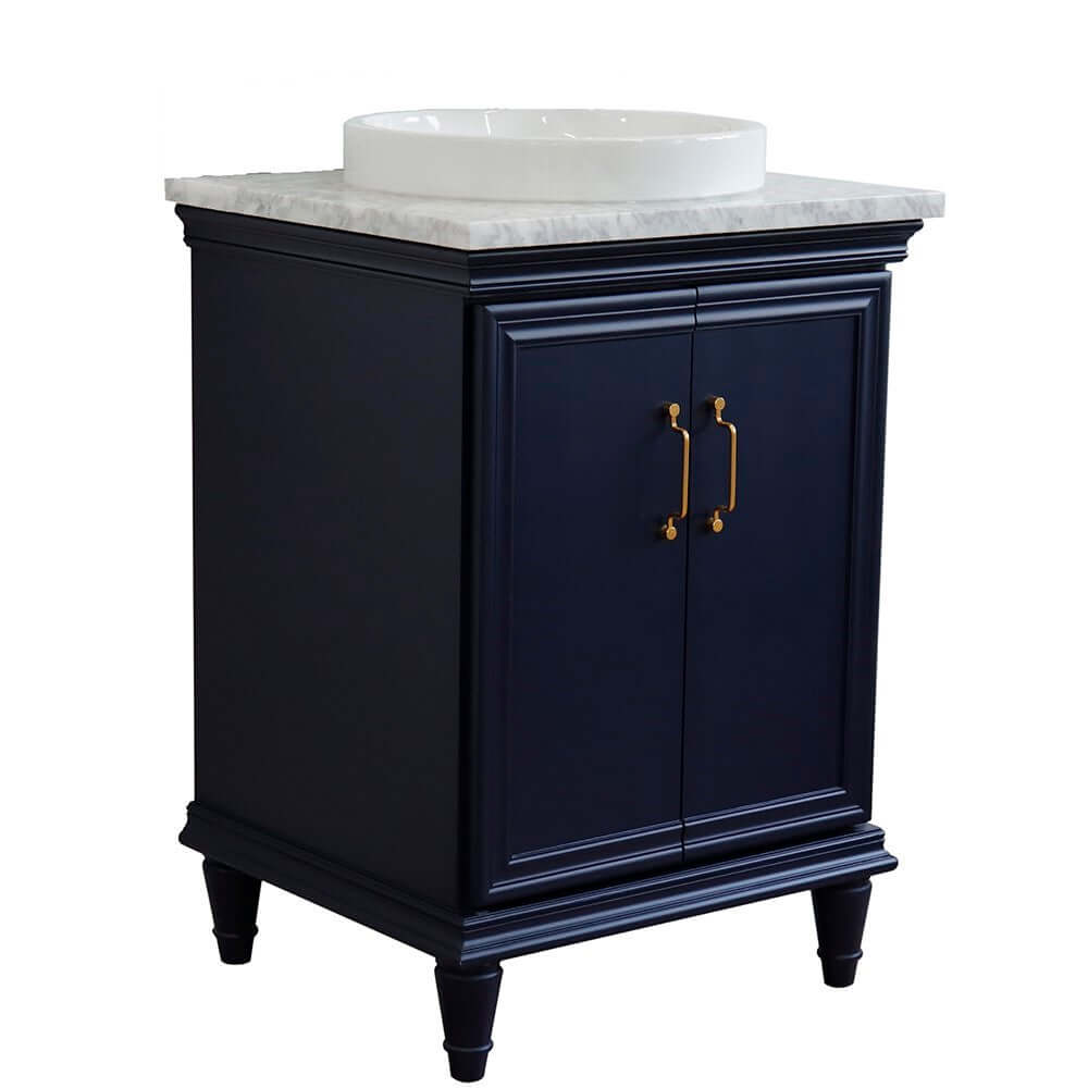 25" Single vanity in Blue finish with White Carrara and round sink - 400800-25-BU-WMRD