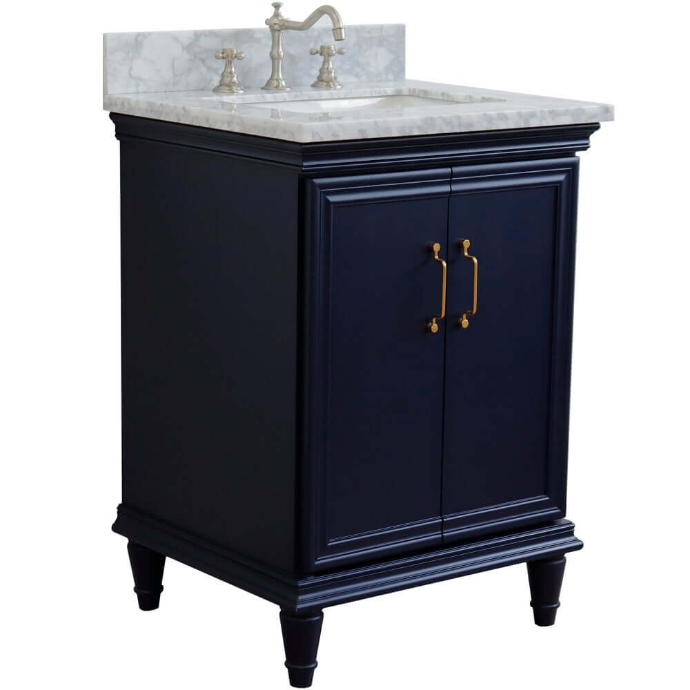 25" Single vanity in Blue finish with White Carrara and rectangle sink - 400800-25-BU-WMR