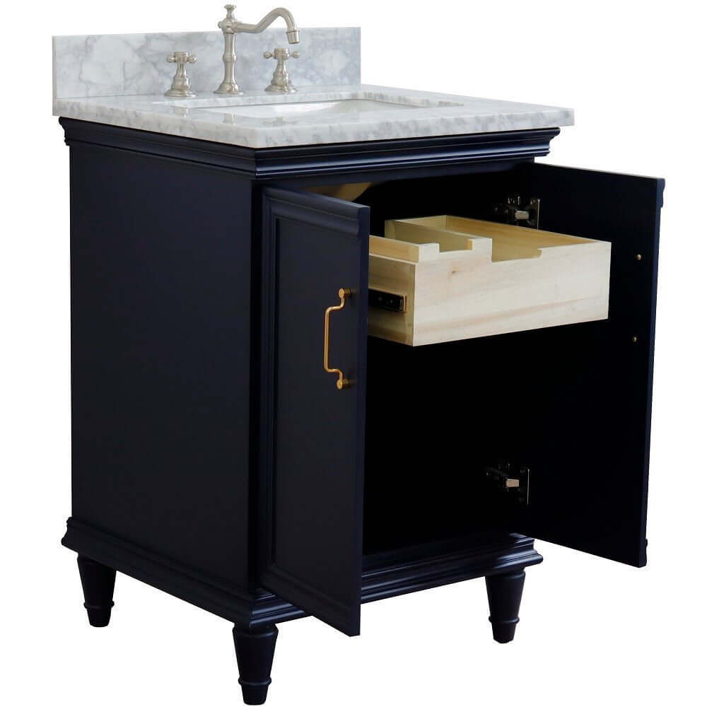 25" Single vanity in Blue finish with White Carrara and rectangle sink - 400800-25-BU-WMR