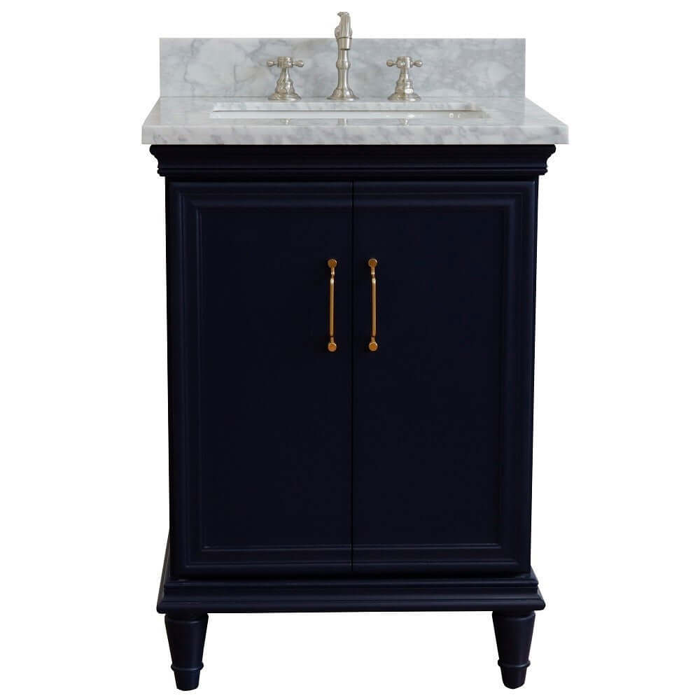 25" Single vanity in Blue finish with White Carrara and rectangle sink - 400800-25-BU-WMR