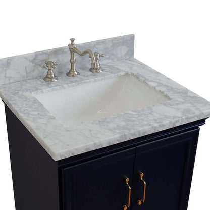 25" Single vanity in Blue finish with White Carrara and rectangle sink - 400800-25-BU-WMR