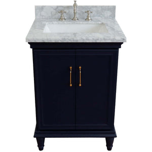 25" Single vanity in Blue finish with White Carrara and rectangle sink - 400800-25-BU-WMR