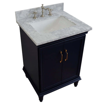 25" Single vanity in Blue finish with White Carrara and rectangle sink - 400800-25-BU-WMR