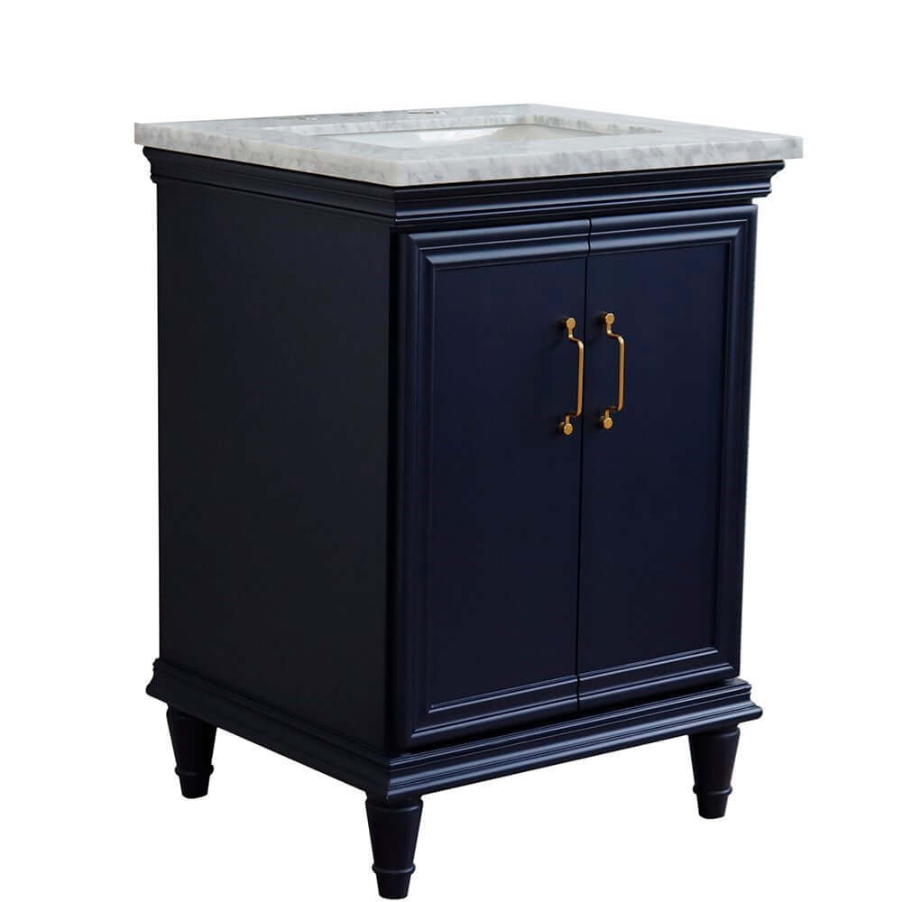 25" Single vanity in Blue finish with White Carrara and rectangle sink - 400800-25-BU-WMR