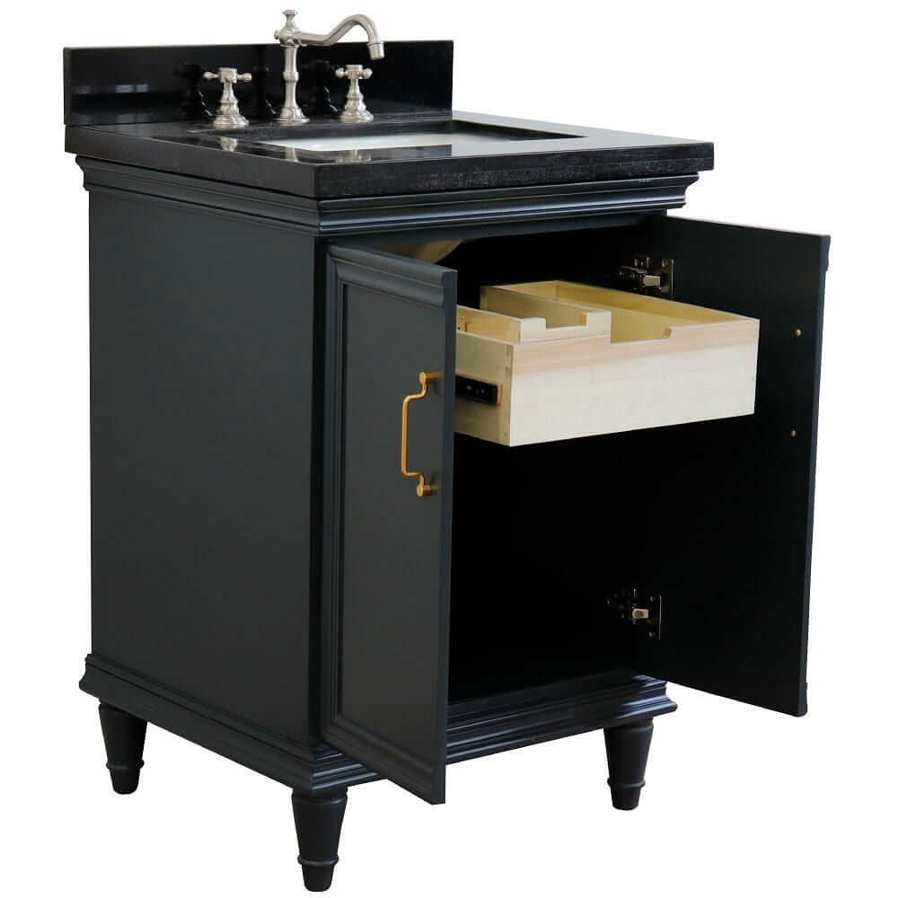 25" Single vanity in Dark Gray finish with Black galaxy and rectangle sink - 400800-25-DG-BGR