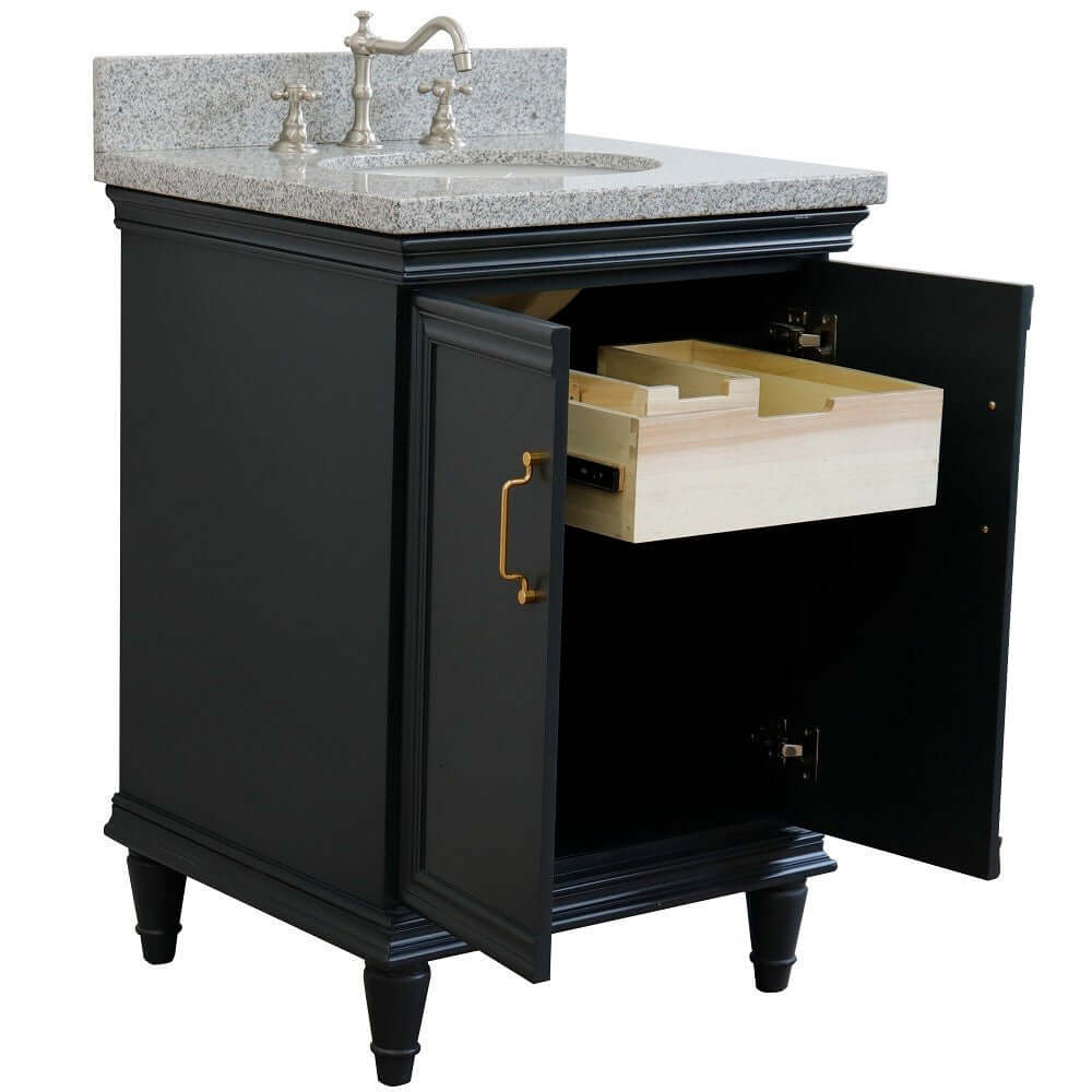 25" Single vanity in Dark Gray finish with Gray granite and oval sink - 400800-25-DG-GYO