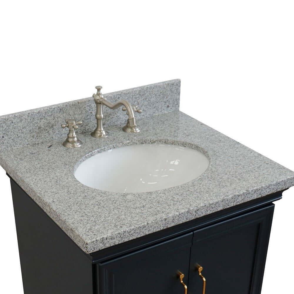 25" Single vanity in Dark Gray finish with Gray granite and oval sink - 400800-25-DG-GYO