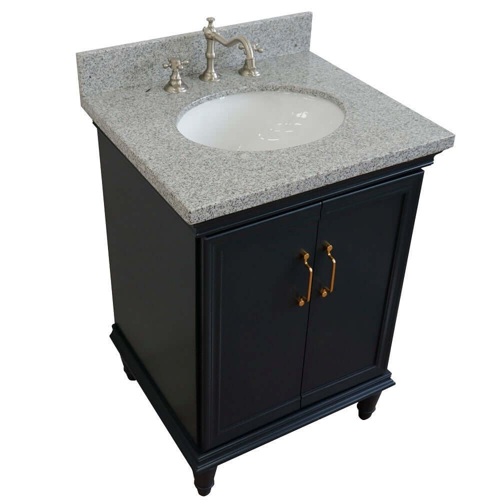 25" Single vanity in Dark Gray finish with Gray granite and oval sink - 400800-25-DG-GYO