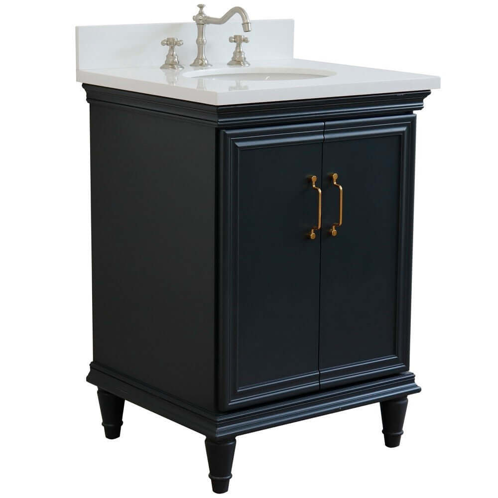 25" Single vanity in Dark Gray finish with White quartz and oval sink - 400800-25-DG-WEO