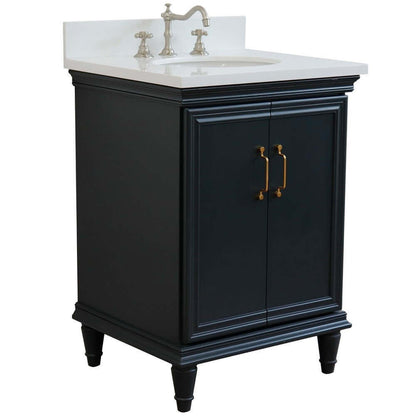 25" Single vanity in Dark Gray finish with White quartz and oval sink - 400800-25-DG-WEO