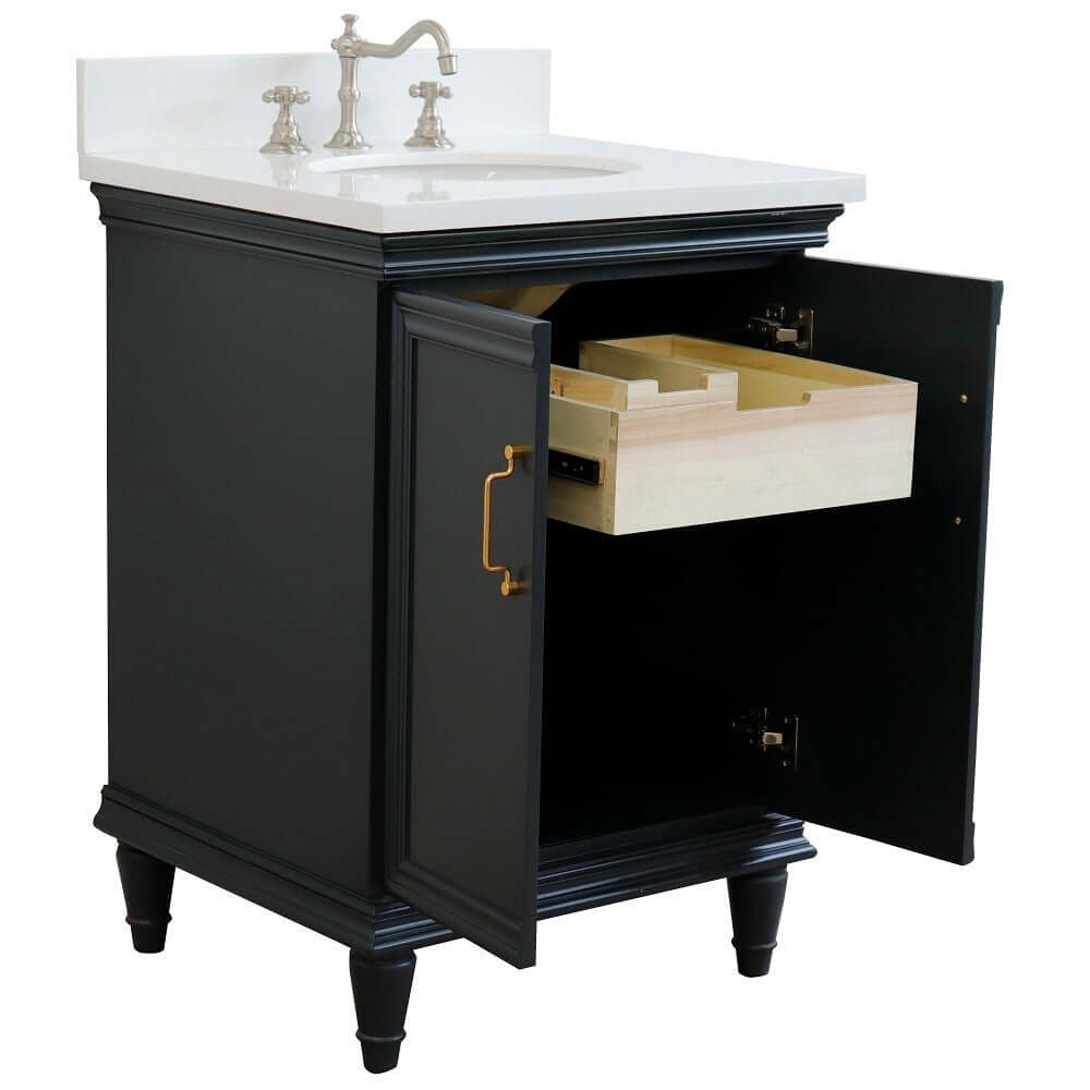 25" Single vanity in Dark Gray finish with White quartz and oval sink - 400800-25-DG-WEO