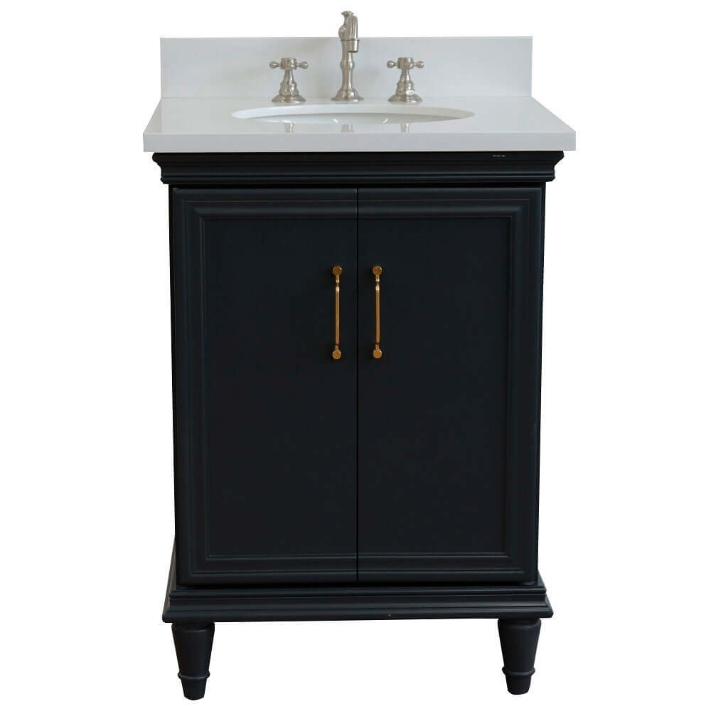 25" Single vanity in Dark Gray finish with White quartz and oval sink - 400800-25-DG-WEO