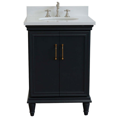 25" Single vanity in Dark Gray finish with White quartz and oval sink - 400800-25-DG-WEO