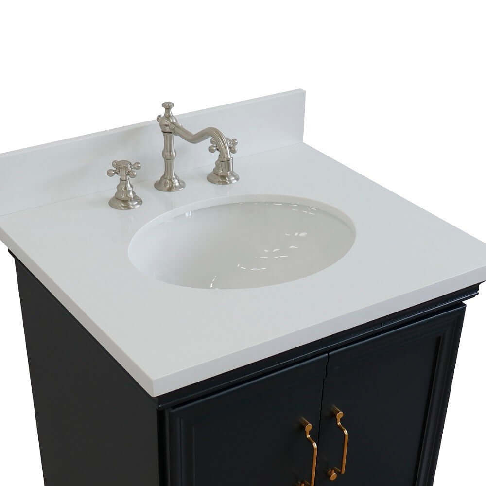 25" Single vanity in Dark Gray finish with White quartz and oval sink - 400800-25-DG-WEO