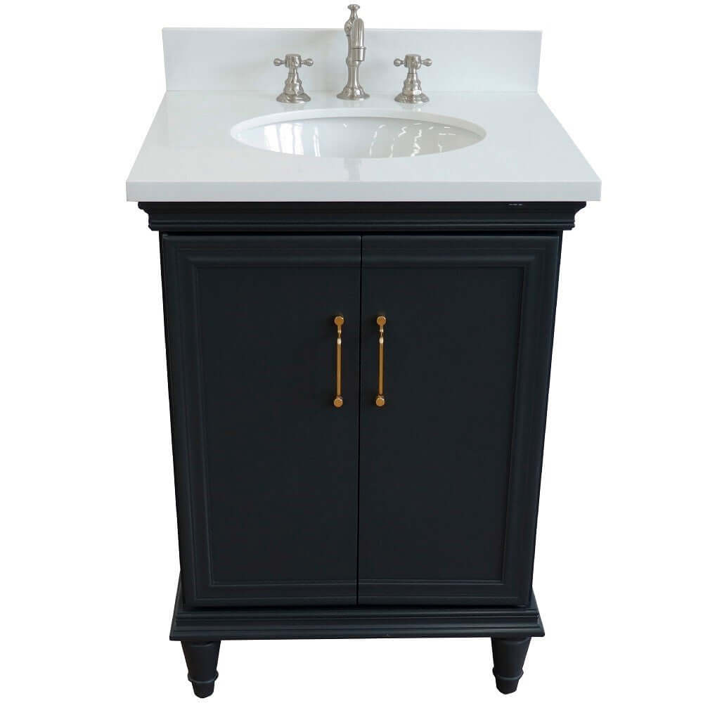 25" Single vanity in Dark Gray finish with White quartz and oval sink - 400800-25-DG-WEO