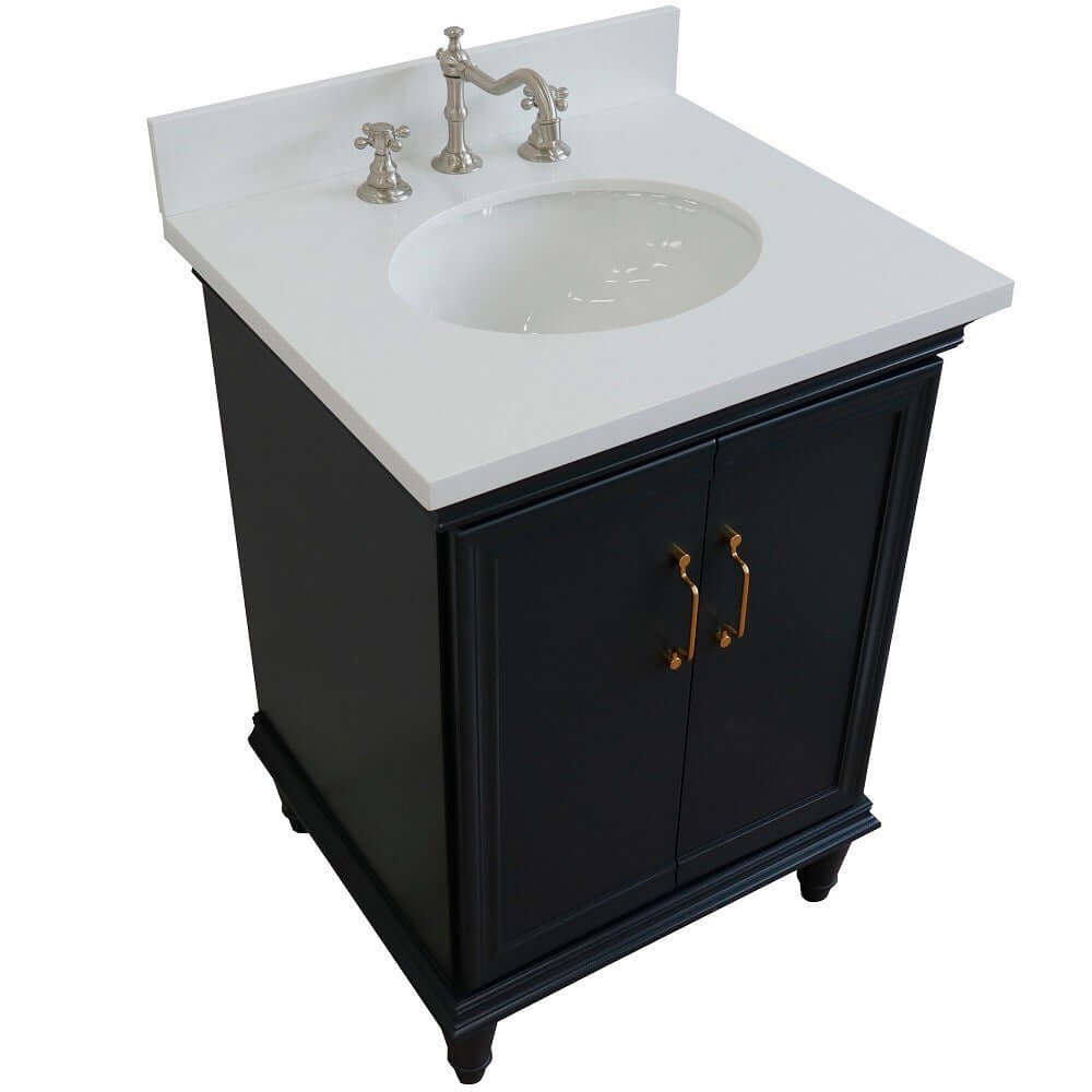 25" Single vanity in Dark Gray finish with White quartz and oval sink - 400800-25-DG-WEO