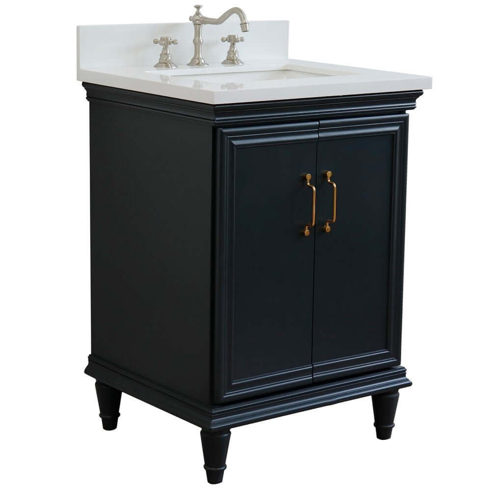 25" Single vanity in Dark Gray finish with White quartz and rectangle sink - 400800-25-DG-WER