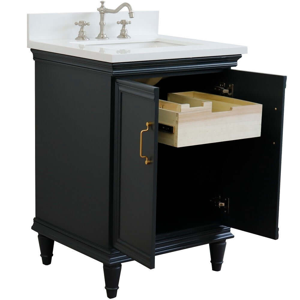 25" Single vanity in Dark Gray finish with White quartz and rectangle sink - 400800-25-DG-WER