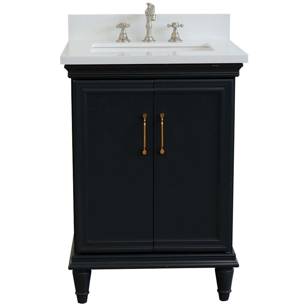 25" Single vanity in Dark Gray finish with White quartz and rectangle sink - 400800-25-DG-WER