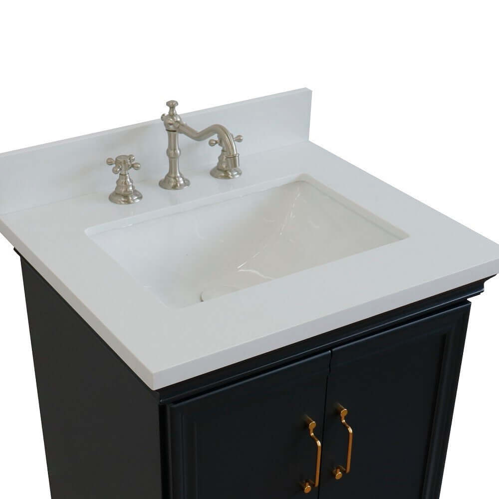 25" Single vanity in Dark Gray finish with White quartz and rectangle sink - 400800-25-DG-WER